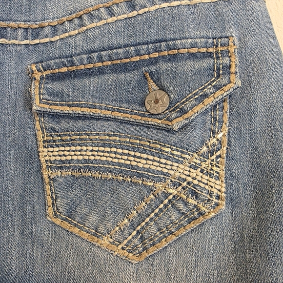 Vanilla Star Denim Blue Jean Skirt Thick Stitching Boho Western Distress Size 8 - Picture 7 of 11